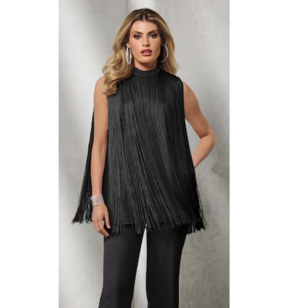 Fringe top with back keyhole neckline with button closure